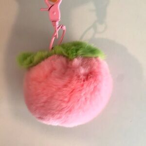 New real rabbit fur peach key charm Pom Pom